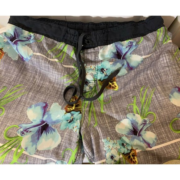 OP Swim‎ Trunks Shorts Men’s Sz XL 40-42 Gray Blue Green Swimming Suit HAWAIIAN - Picture 1 of 7
